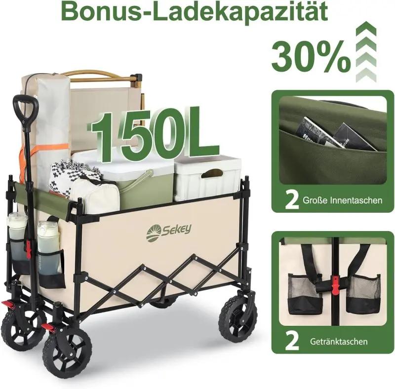 Sekey 150L / 150KG Faltbarer Bollerwagen mit Dach, Bremsen Sekey