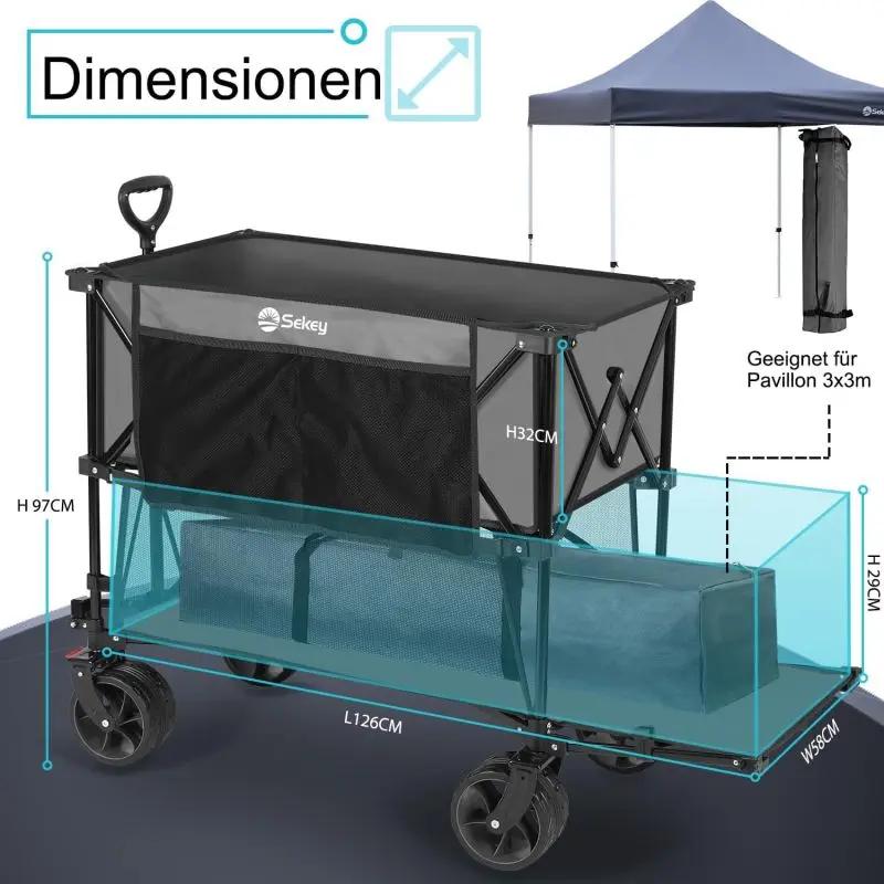 Sekey 350L / 120KG Doppel Faltbarer Bollerwagen, Patentiert Zusammenfaltbar aus Vier Richtungen, mit Bremsen und Extra Breiten Rädern Sekey