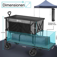 Sekey 350L / 120KG Doppel Faltbarer Bollerwagen, Patentiert Zusammenfaltbar aus Vier Richtungen, mit Bremsen und Extra Breiten Rädern Sekey