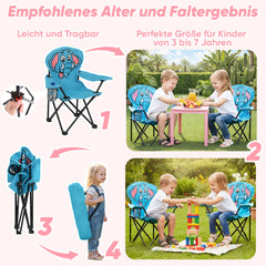 Sunula Kinder Klappstuhl Outdoor – Campingstuhl mit Elefant-Motiv Blau & Getränkehalter, faltbar & leicht für Garten, Picknick & Camping