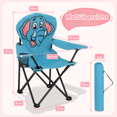 Sunula Kinder Klappstuhl Outdoor – Campingstuhl mit Elefant-Motiv Blau & Getränkehalter, faltbar & leicht für Garten, Picknick & Camping