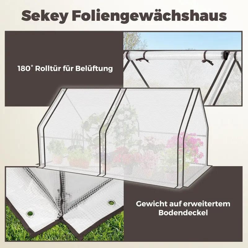 Sekey Foliengewächshaus mit Zwei Reißverschlusstüren 180 x 90 x 90 cm,Weiß Sekey