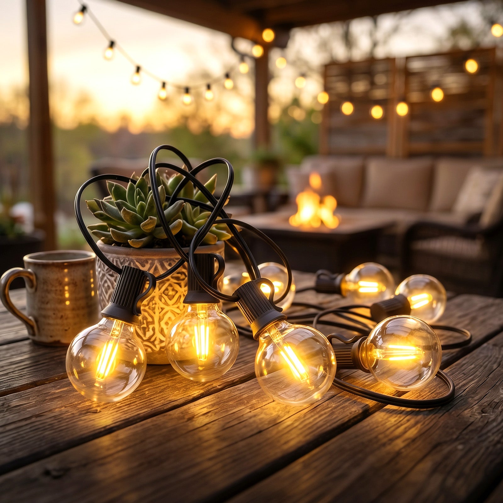 Detailaufnahme der 30 G40 LED Glühbirnen mit warmweißem Licht für große Außenbereiche