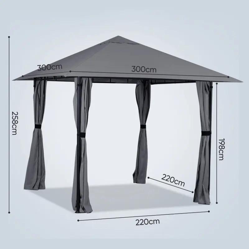 Sekey Garten Pavillon 3x3 m Wasserdicht Stabil Partyzelt, Gartenzelt mit 4 Seitenteile Reißverschluss, 180g/㎡ Polyester Sekey