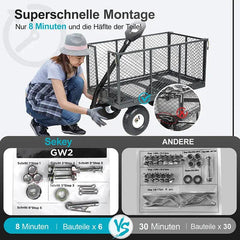 Sekey 200L / 500KG Gartenwagen mit abnehmbaren Seitenteilen und Gummiluftreifen Sekey