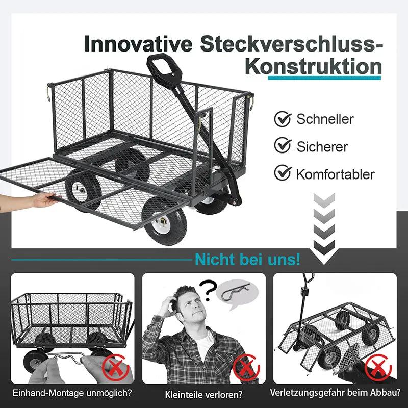 Sekey 200L / 500KG Gartenwagen mit abnehmbaren Seitenteilen und Gummiluftreifen Sekey
