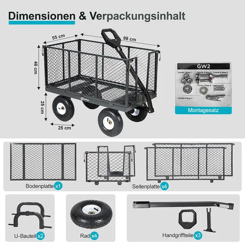 Sekey 200L / 500KG Gartenwagen mit abnehmbaren Seitenteilen und Gummiluftreifen Sekey