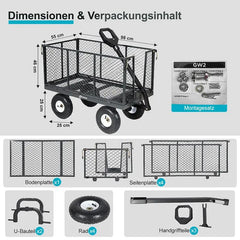 Sekey 200L / 500KG Gartenwagen mit abnehmbaren Seitenteilen und Gummiluftreifen Sekey
