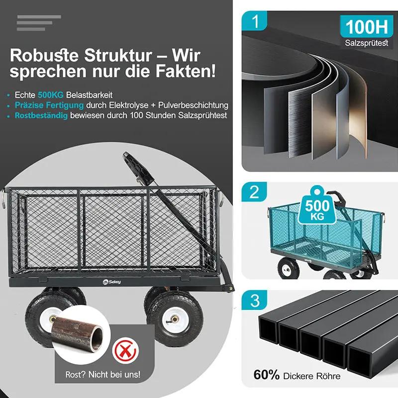 Sekey 200L / 500KG Gartenwagen mit abnehmbaren Seitenteilen und Gummiluftreifen Sekey