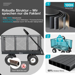Sekey 200L / 500KG Gartenwagen mit abnehmbaren Seitenteilen und Gummiluftreifen Sekey