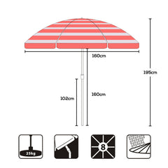 Sekey round parasol Ø160 cm – with carrying bag &amp; ground sleeve, for balcony &amp; beach
