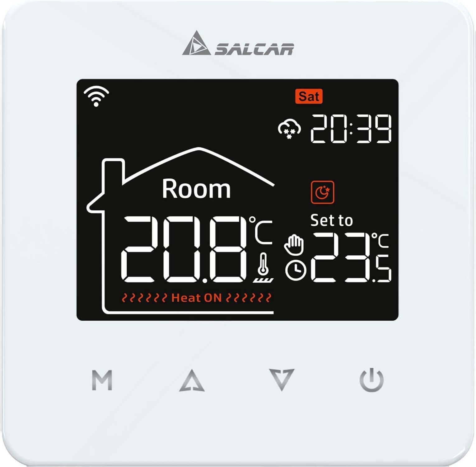 Salcar Smart WLAN Raumthermostat für Elektrische Fußbodenheizung – 16A Touchscreen Thermostat mit LCD-Display, App- & Sprachsteuerung, Kompatibel mit Alexa & Tuya, Weiß, Programmierbar Salcar
