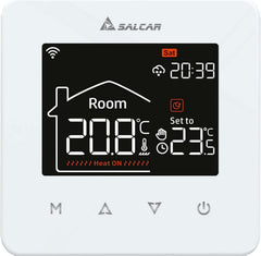 Salcar Smart WLAN Raumthermostat für Elektrische Fußbodenheizung – 16A Touchscreen Thermostat mit LCD-Display, App- & Sprachsteuerung, Kompatibel mit Alexa & Tuya, Weiß, Programmierbar Salcar