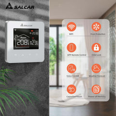 Salcar Smart WLAN Raumthermostat für Elektrische Fußbodenheizung – 16A Touchscreen Thermostat mit LCD-Display, App- & Sprachsteuerung, Kompatibel mit Alexa & Tuya, Weiß, Programmierbar Salcar