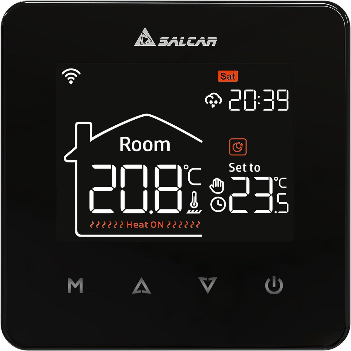 Salcar WLAN Thermostat für elektrische Fußbodenheizung – LCD Touchscreen, 16A, programmierbar, kompatibel mit Alexa & Google Assistant, Schwarz