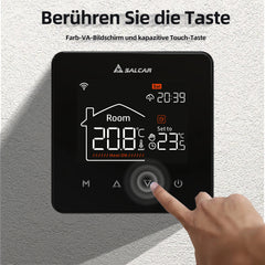 Salcar WLAN Thermostat für elektrische Fußbodenheizung – LCD Touchscreen, 16A, programmierbar, kompatibel mit Alexa & Google Assistant, Schwarz