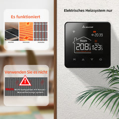 Salcar WLAN Thermostat für elektrische Fußbodenheizung – LCD Touchscreen, 16A, programmierbar, kompatibel mit Alexa & Google Assistant, Schwarz