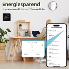 Salcar WLAN Thermostat für elektrische Fußbodenheizung – LCD Touchscreen, 16A, programmierbar, kompatibel mit Alexa & Google Assistant, Schwarz