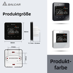 Salcar WLAN Thermostat für elektrische Fußbodenheizung – LCD Touchscreen, 16A, programmierbar, kompatibel mit Alexa & Google Assistant, Schwarz