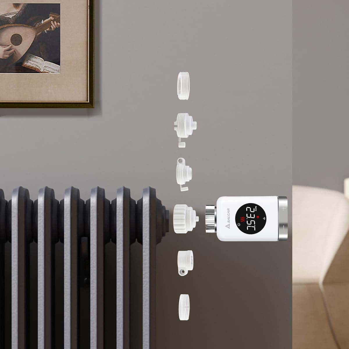 Salcar Smart Heizkörperthermostat TRV801W – WLAN Thermostat mit LCD-Display, Kompatibel mit Alexa & Google Home, App-Steuerung über Tuya, Kein Gateway Erforderlich Salcar