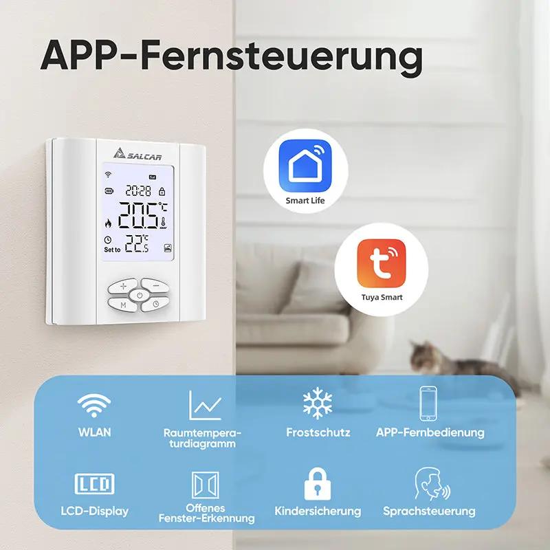 Salcar WiFi Raumthermostat mit Luftfeuchtigkei, Smart Thermostat Salcar