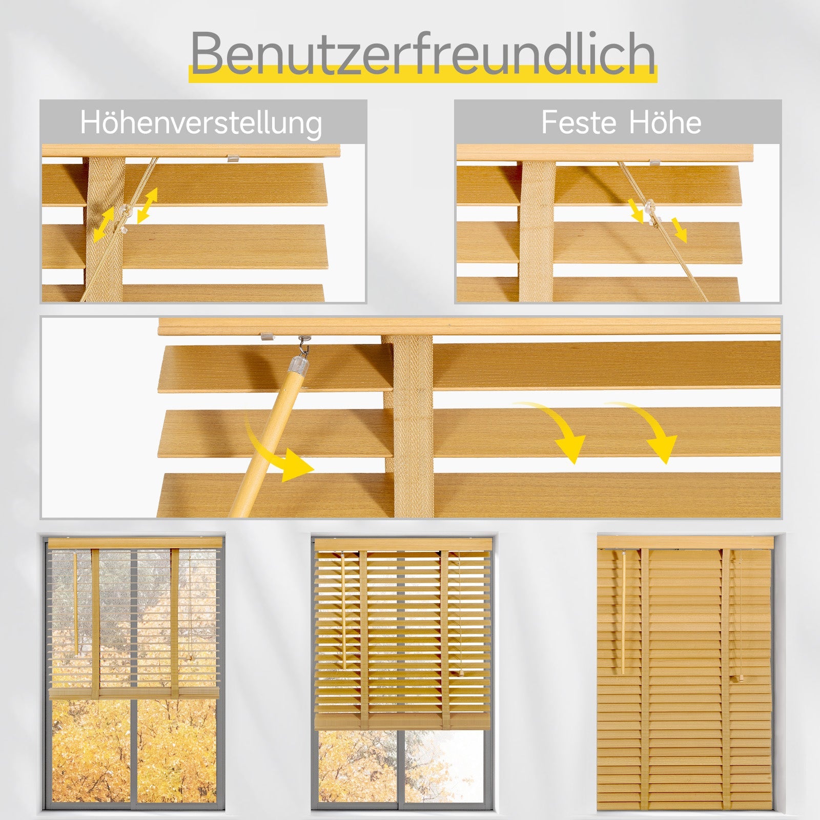 Sekey Jalousie aus Echtholz- Naturholzfarbe - 50 mm Lamellen mit natürlicher Holzoptik SEKEYMALL