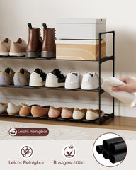 Sekey Schuhregal 3/4 Ebenen – Stapelbares Schuhregal aus Metall und Vliesstoff, platzsparend, stabil, ohne Bohren, für Flur, Schlafzimmer & Bad, Schwarz Sekey