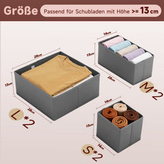 Sekey Aufbewahrungsboxen Set S 6er Stoffboxen in verschiedenen Größen | Faltbar, formstabil & ideal für Schubladen