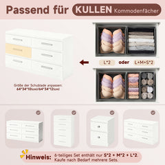 Sekey Aufbewahrungsboxen Set S 6er Stoffboxen in verschiedenen Größen | Faltbar, formstabil & ideal für Schubladen