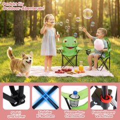 Sunula Kinder Klappstuhl Outdoor – Campingstuhl mit Frosch-Motiv & Getränkehalter, leicht & stabil, faltbar für Garten, Picknick & Camping