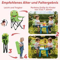 Sunula Kinder Klappstuhl Outdoor – Campingstuhl mit Frosch-Motiv & Getränkehalter, leicht & stabil, faltbar für Garten, Picknick & Camping