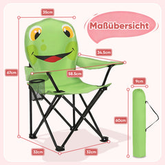 Sunula Kinder Klappstuhl Outdoor – Campingstuhl mit Frosch-Motiv & Getränkehalter, leicht & stabil, faltbar für Garten, Picknick & Camping
