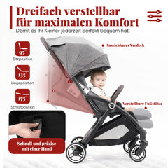 Sekey BW732 Reise-Kinderwagen Ultraleicht & Einhand-klappbar | 3-fach verstellbare Rückenlehne, 4-Rad-Federung, Regenschutz, 5-Punkt-Gurt, Handgepäckgeeignet