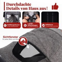 Sekey BW732 Reise-Kinderwagen Ultraleicht & Einhand-klappbar | 3-fach verstellbare Rückenlehne, 4-Rad-Federung, Regenschutz, 5-Punkt-Gurt, Handgepäckgeeignet