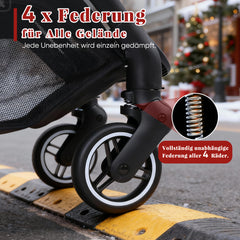 Sekey BW732 Reise-Kinderwagen Ultraleicht & Einhand-klappbar | 3-fach verstellbare Rückenlehne, 4-Rad-Federung, Regenschutz, 5-Punkt-Gurt, Handgepäckgeeignet