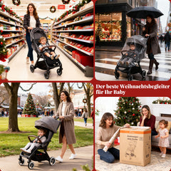 Sekey BW732 Reise-Kinderwagen Ultraleicht & Einhand-klappbar | 3-fach verstellbare Rückenlehne, 4-Rad-Federung, Regenschutz, 5-Punkt-Gurt, Handgepäckgeeignet