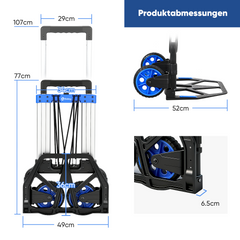 Sekey Klappbare Sackkarre 150 kg Verstärkter Alurahmen, XXL Anti-Rutsch-Ladefläche, TPR-Räder, höhenverstellbarer Griff & 1-Sekunden-Faltung inkl. 2 Expanderseilen