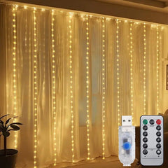 Salcar 2 x 2 m LED Lichtervorhang mit Fernbedienung, 200 LEDs, USB-betrieben Salcar