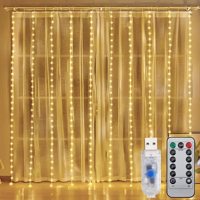 Salcar 2 x 2 m LED Lichtervorhang mit Fernbedienung, 200 LEDs, USB-betrieben Salcar