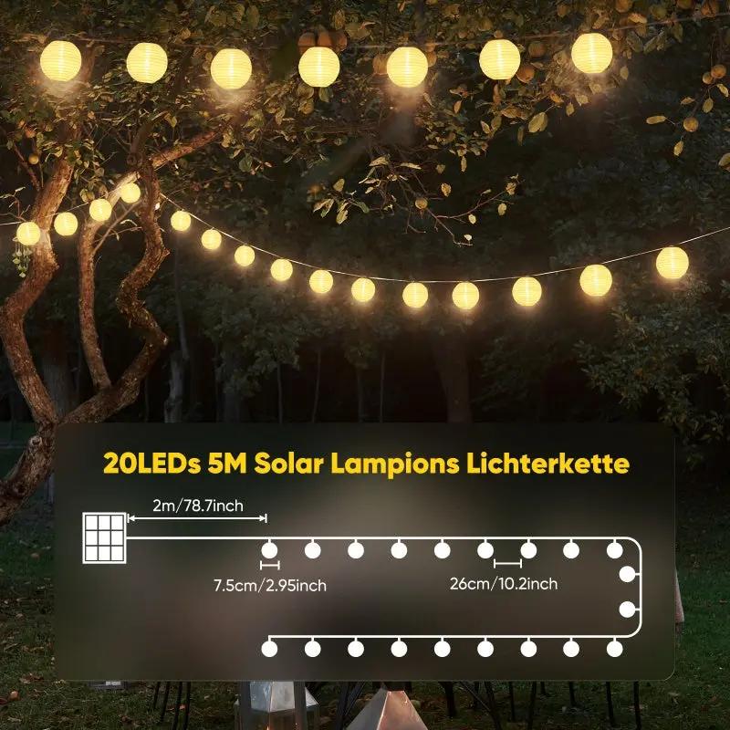 Salcar 5 m/15 m/20 m Solar Lampions Lichterkette, 20/50/80 LEDs Salcar