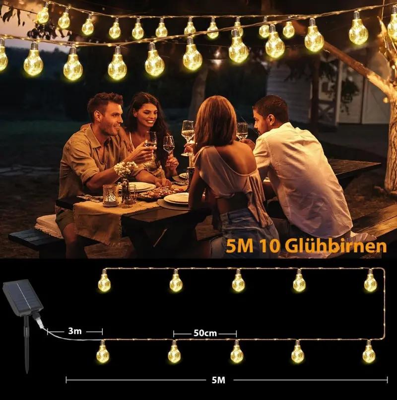 Salcar 5m/10m solar LED  Hanfseil Lichterkette mit 10/20 Glühbirnen ,149/299 LEDs Sekey