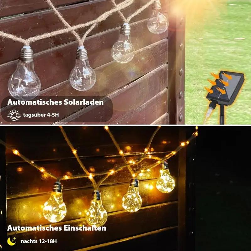 Salcar 5m/10m solar LED  Hanfseil Lichterkette mit 10/20 Glühbirnen ,149/299 LEDs Sekey