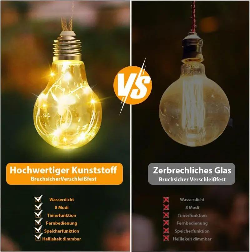 Salcar 5m/10m solar LED  Hanfseil Lichterkette mit 10/20 Glühbirnen ,149/299 LEDs Sekey