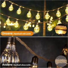 Salcar 5m/10m solar LED  Hanfseil Lichterkette mit 10/20 Glühbirnen ,149/299 LEDs Sekey