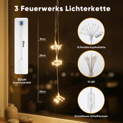 Salcar LED Feuerwerk Lichterkette Warmweiß – 45 / 90 LEDs, 3D Leuchtstäbe, 3 & 6 Stränge, batteriebetrieben, Fenster & Deko