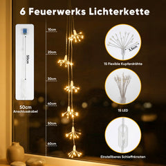 Salcar LED Feuerwerk Lichterkette Warmweiß – 45 / 90 LEDs, 3D Leuchtstäbe, 3 & 6 Stränge, batteriebetrieben, Fenster & Deko