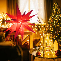 Salcar LED Papierstern 60 cm – Beleuchteter 3D Weihnachtsstern mit 18 Spitzen, Warmweiß, Hängende Weihnachtsdeko für Fenster & Innenbereich