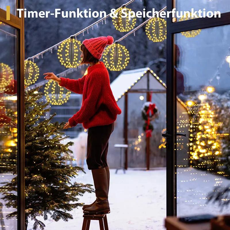 Salcar LED Weihnachtsbeleuchtung Außen 30 cm Kugel, 120 LEDs, Warmweiß, 8 Modi, Timer & Speicher, Wasserdicht, Hängende Lichter für Garten & Wohnzimmer Salcar