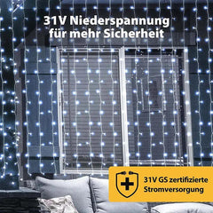 Salcar 3 x 3 m LED Lichtervorhang, 300 LEDs, 31V GS-zertifizierte Stromversorgung Salcar