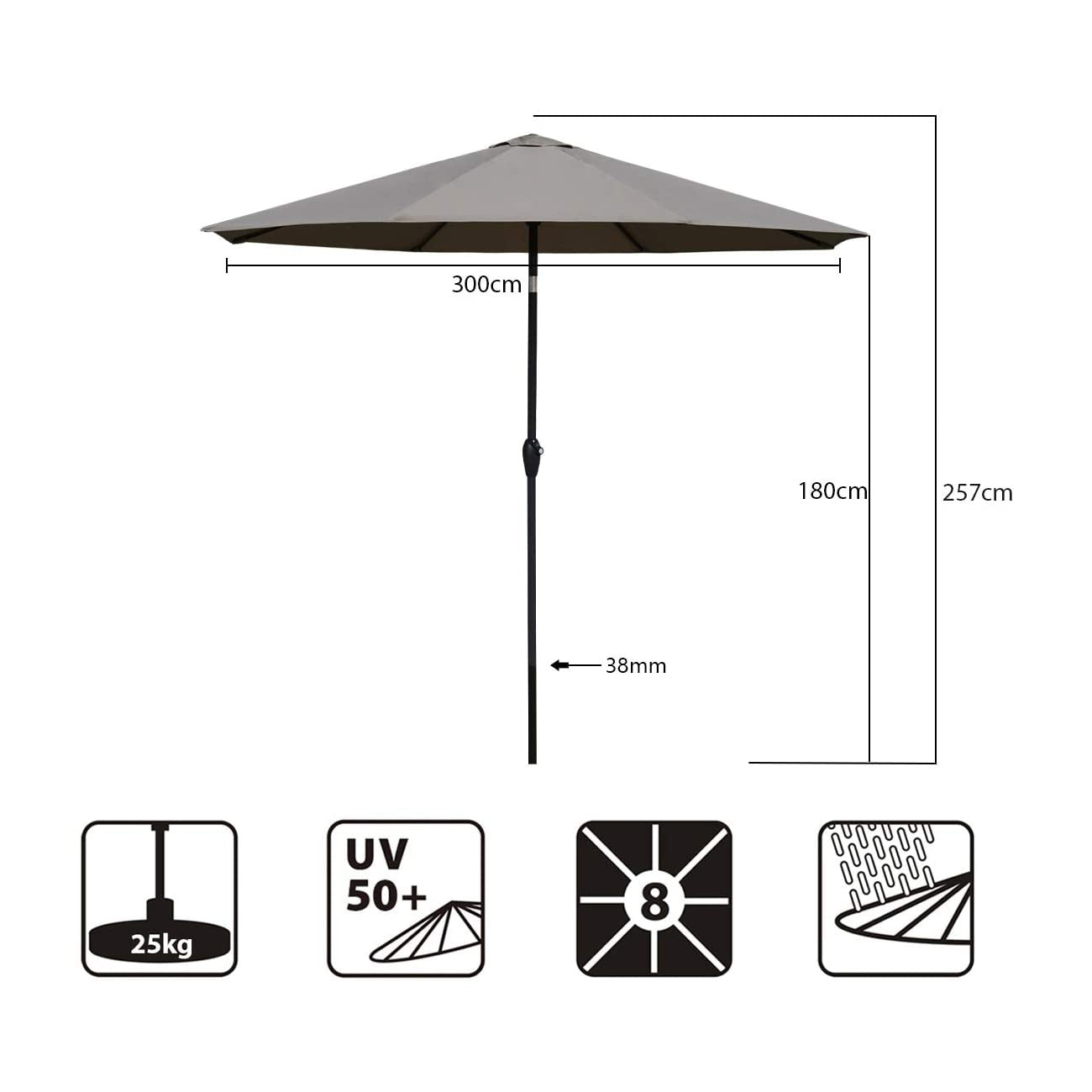 Sekey Sonnenschirm, 330cm Alu Gartenschirm 8-eckiger, mit Kurbel Sekey